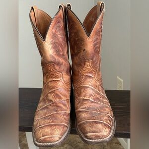 Dan Post Croc Print Western Cowboy Boots Mens 10D Brown Leather Made in Mexico